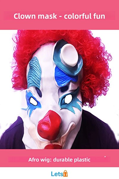 Letsii قناع المهرج ذو الشعر الأفريقي الأحمر المرح
