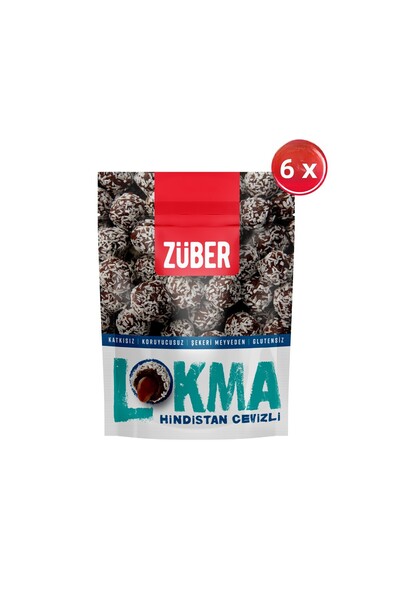 Züber 96 جرام × 6 عبوات - كرة فواكه مغطاة بجوز الهند مع الكاكاو وزبدة البندق