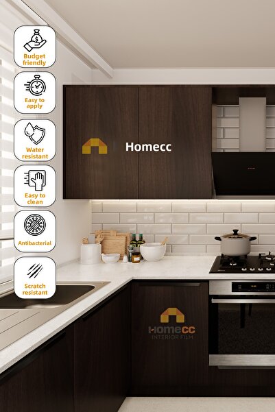 HOMECC İNTERİOR Тъмно орехово самозалепващо фолио 120 см – за мебели, стени, ...