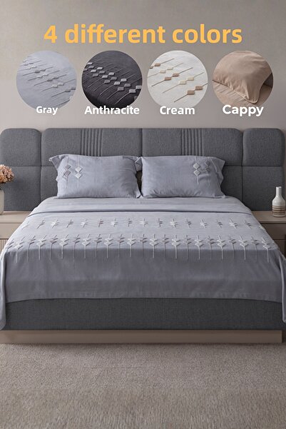 BUGİ HOME COLLECTİON Zen Baklava Pattern Double Size Embroidered Bedspread Set Chenille Fabric Punch Embroidered 240X260Cm