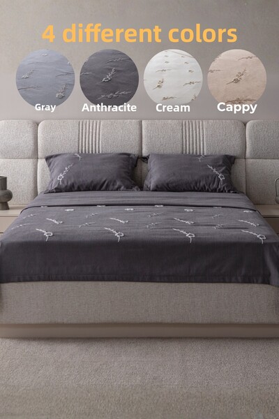 BUGİ HOME COLLECTİON Seren Pattern Double Embroidered Bedspread Set Chenille Fabric Punch Embroidered 240X260Cm