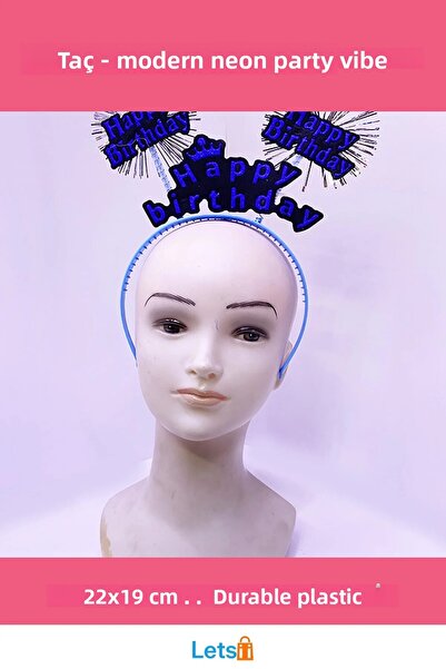Letsii Neon Blue Happy Birthday Birthday Crown 22X19 cm