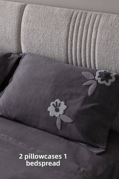 BUGİ HOME COLLECTİON Lalezar Desen Double Embroidered Bedspread Set Chenille Fabric Punch Embroidered 240X260Cm