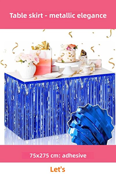 Letsii تنورة طاولة الحفلات ذاتية اللصق باللون الأزرق المعدني مع شراشيب