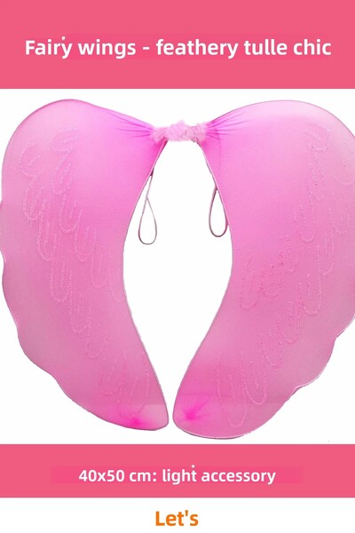 Letsii جناح خرافي من التول الريشي الوردي مقاس 40x50 سم
