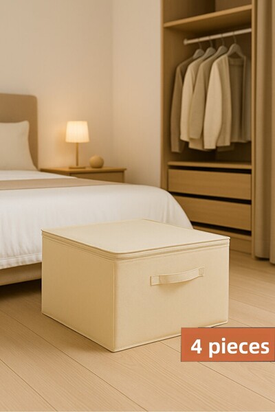 she berrak 4-Pack Cream Supported Storage Bag Large Size – Foldable Storage and Organization Box with Zipper