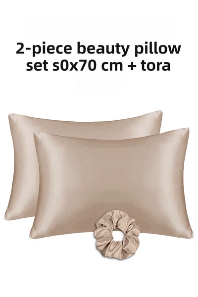 MonoHome 2 Τεμάχια Luxury Beige Beauty Μαξιλαροθήκες - 100% Μεταξωτό Σατέν