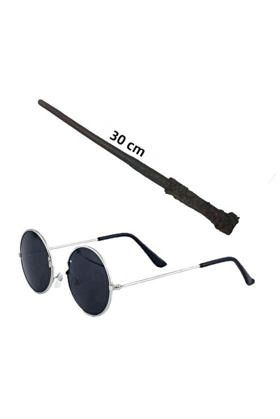 Go İthalat مجموعة هاري بوتر عصا 30 سم ونظارات هاري بوتر بإطار معدني أسود