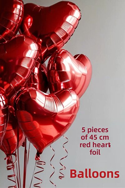 SkyPop 10 Pieces of 45 cm Red and Silver, 1 Piece of 100 cm Love Foil Balloon, Candle, Artificial Rose Petal.
