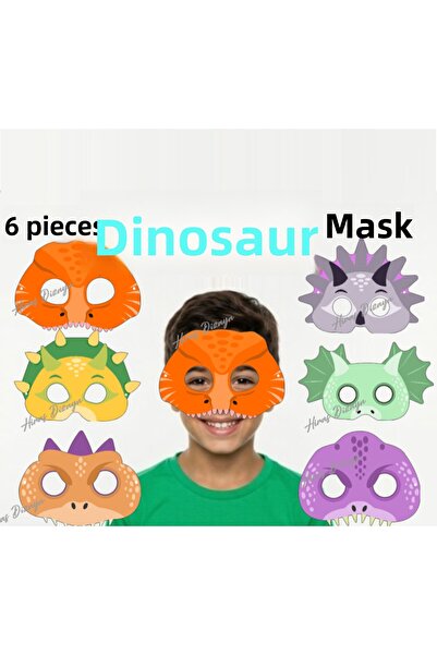 Hiras Dizayn 6 Pieces Dinosaur Concept Paper Party Mask Dinosaur Children's Birthday Ornament