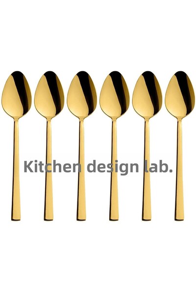 Atlas Mutfak طقم ملاعق شاي ذهبي لامع 6 قطع، معلبة، طقم ملاعق شاي ستانلس ستيل ...