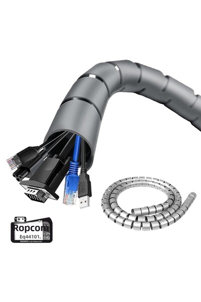 Ropcomp حامل منظم الكابلات الحلزونية بطول 1.5 متر - 22 ملم (رمادي)