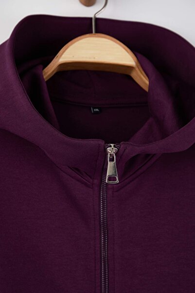 Trendyol Curve Μωβ φούτερ με φερμουάρ μπροστά, υφασμάτινο, μεγάλου μεγέθους, με κανονική εφαρμογή, TBBAW26AO00031