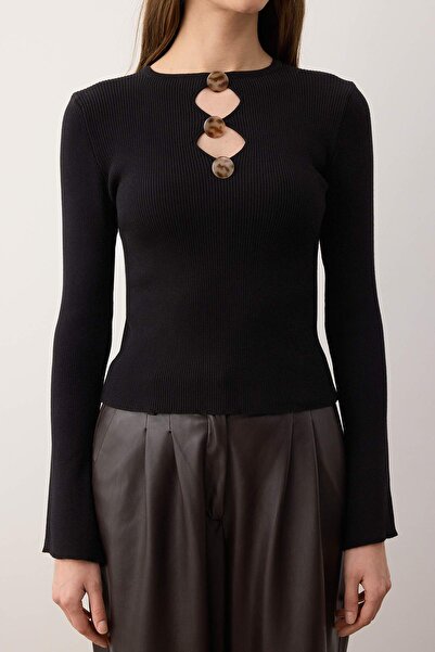 Trendyol Collection Black Accessory and Cut Out/Window Detail Knitwear Sweater Twoaw26Kz00255