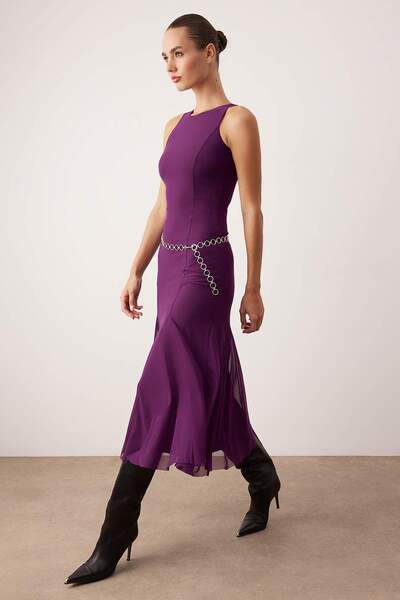 Trendyol Collection Φούστα από δαμάσκηνο με βολάν από τούλι Maxi Party Dress TPRAW26EL00107