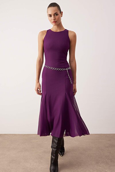 Trendyol Collection Φούστα από δαμάσκηνο με βολάν από τούλι Maxi Party Dress TPRAW26EL00107