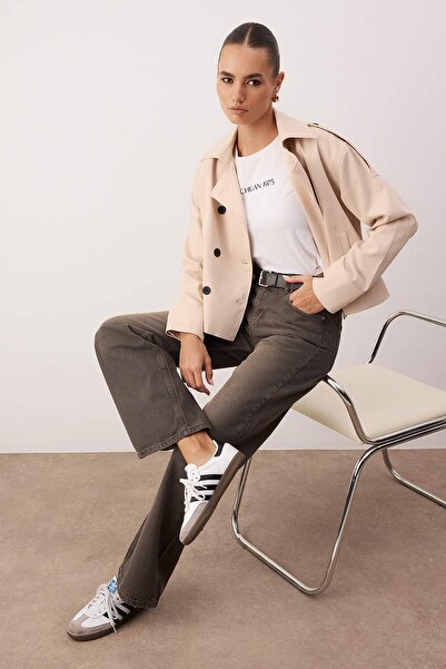 Trendyol Collection Кафяви дънки с висока талия и широки крачоли TWOAW26JE00257