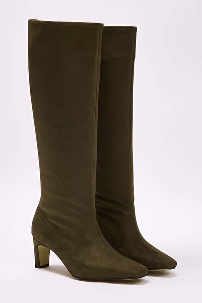 TRENDYOL SHOES Жіночі чоботи з тонким каблуком Haki Süet TAKAW25CZ00002