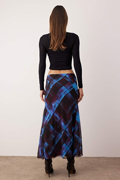 Trendyol Collection Multi-Colored Plaid/Checkered Chiffon Lined Low Waist Woven Maxi Skirt Twoaw26Et00139