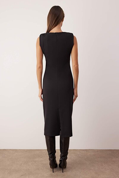 Trendyol Collection Black Straight Body Wrap Midi Woven Dress Twoaw26El00285