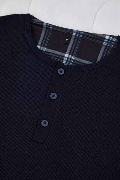 Trendyol Collection Navy Blue Regular Soft Waffle Knitted Pajama Set Tmnaw26Pt00066