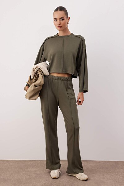 Trendyol Collection Khaki Regular/Normal Fit Flare/Spanish Leg Knitted Bottom - Top Set Twoaw26Au00131