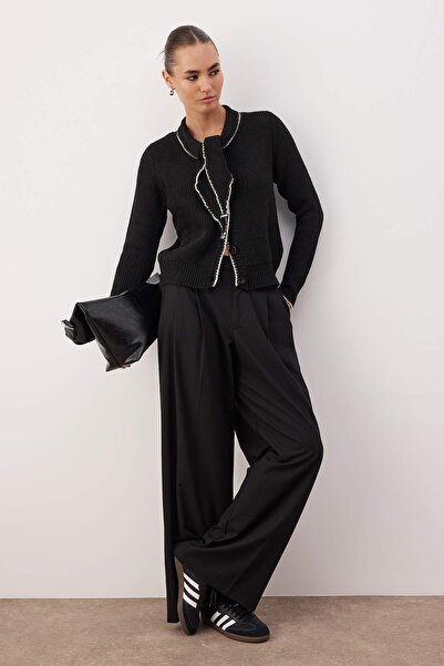 Trendyol Collection Black Shawl Collar Detailed Color Block Knitwear Sweater Twoaw26Kz00244