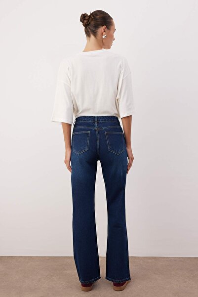 Trendyol Collection Dark Blue High Waist Straight Jeans Twoaw26Je00249