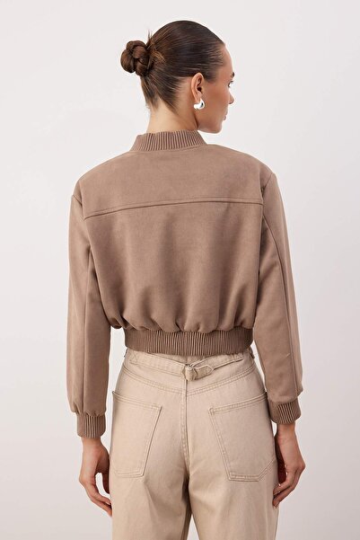 Trendyol Collection Brown Regular Fit Suede Bomber Jacket Coat Twoaw26Ce00077
