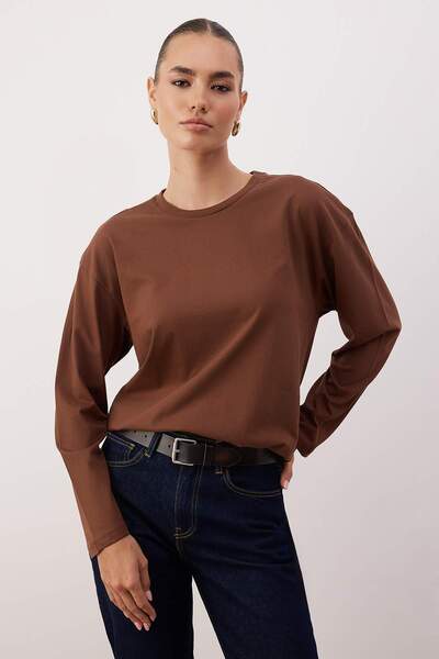 Trendyol Collection Brown-Stone 2-пакет 100% Suprem прекалено голяма/широка плетена тениска TWOAW25TS00004
