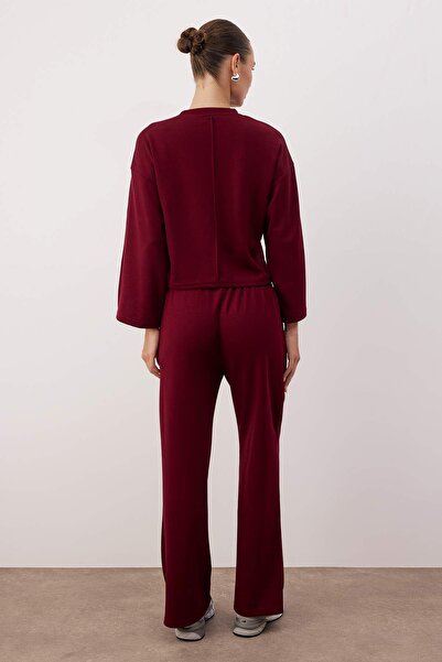Trendyol Collection Burgundy Regular/Normal Fit Flrae/Spanish Flare Knitted Bottom - Top Set Twoaw26Au00131