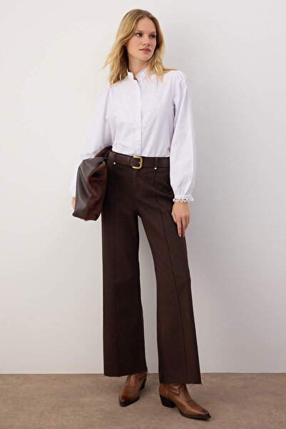 Kolekcia Trendyol Biela bavlnená oversize košeľa s čipkou Boho TWOAW21GO0077