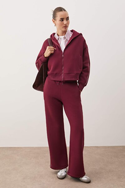 Trendyol Collection Burgundy Thick Ribbed Zippered Hooded Oversize/Wide Cut Knitted Tracksuit Set Twoaw26Em00000