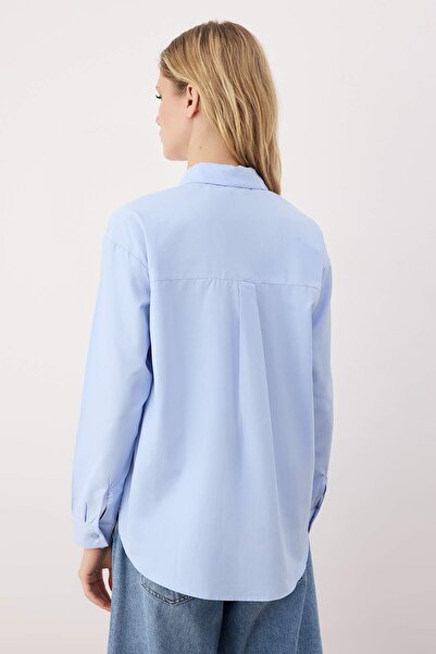 Trendyol Collection Kék laza szabású pamut szőtt ing TWOAW20GO0107