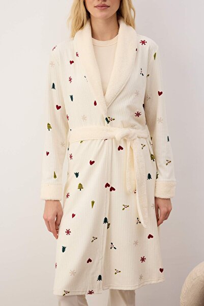 Trendyol Collection Ecru Winter Themed Soft Waffle Knitted Dressing Gown Thmaw26Sb00006