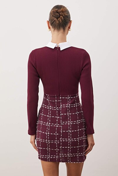 Trendyol Collection Vínové kostkované tkané šaty se vzorem - TWOAW21EL0454