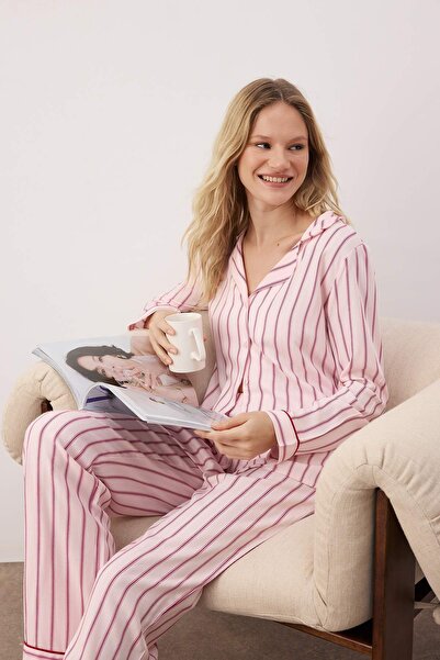 Trendyol Collection Pink Striped Belmando Woven Pajama Set Thmaw26Pt00203