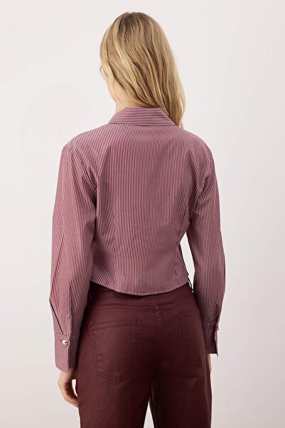 Trendyol Collection Burgundy-Multicolored Striped Silver Button Detailed Shirt Twoaw26Go00081