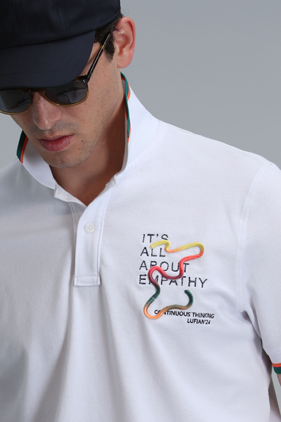 Lufian King Smart ανδρικό μπλουζάκι πόλο λευκό