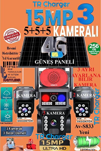 AVENİR 3 Kameralı 15MP Güvenlik Kamerası – Çift Yönlü Ses, Polis Çakarlı, Kiş...