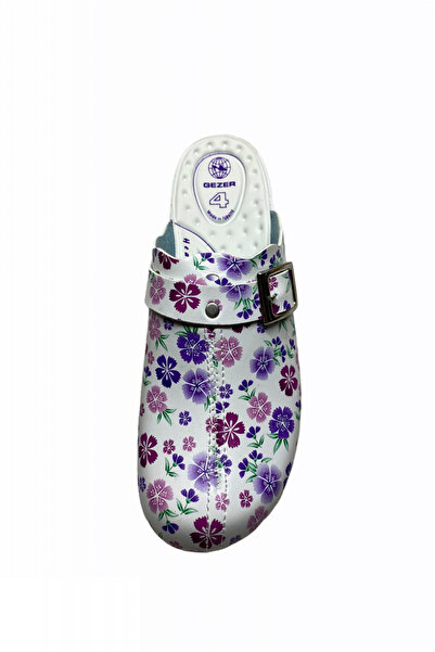 OEM Women's medical clogs, medicinal type, sanitary, 36 EU White with colorful flowers