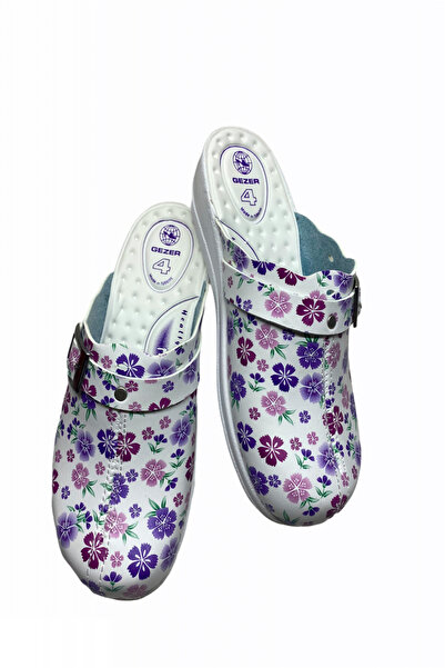 OEM Women's medical clogs, medicinal type, sanitary, 36 EU White with colorful flowers