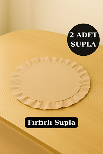 Morlay Set of 2 Placemats Round Placemat - Frilly Cotton Linen, 40 cm - Brown Color