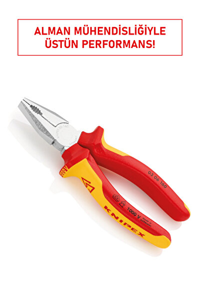 Knipex 03060160 İzole Kombine Pense 160 mm | VDE Sertifikalı, Cr-V Çelik, Elektrikçi Tipi Pense
