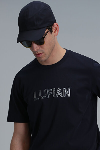 Lufian Μπλουζάκι Benjamin Modern Graphic Navy Blue