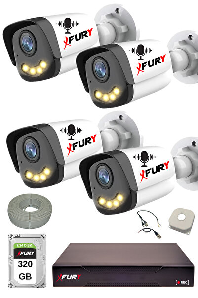 FURY 4 Lü Sesli Güvenlik Kamerası 5590S 5 Mp Lens Gece Renkli Full Hd Kamera Sistemi 320GB