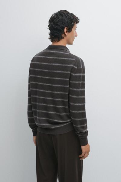 Massimo Dutti Çizgili triko polo yaka kazak