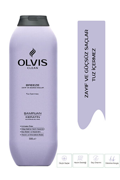 Olvis Clean Breeze Tuzsuz Keratin Şampuan 500 ml | Zayıf ve Güçsüz Saçlar İçi...