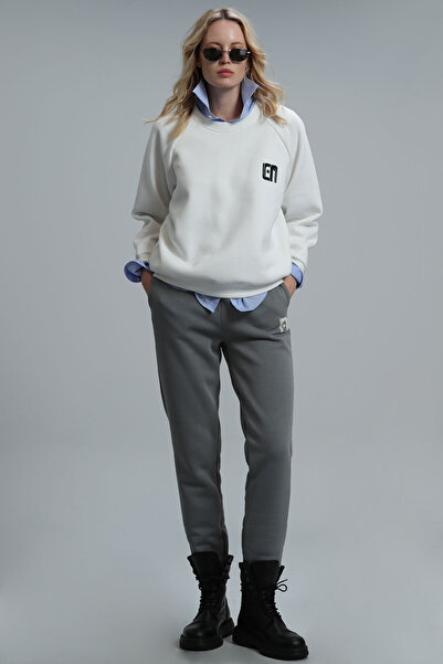 Lufian Hanorac tricotat pentru femei Ujın alb catifelat