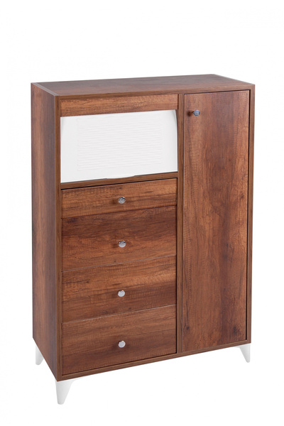 Evistro Ahşap Bombeli Çekmeceli Mutfak Kiler Dolabı Ekmeklik Barok Ceviz Kurulu